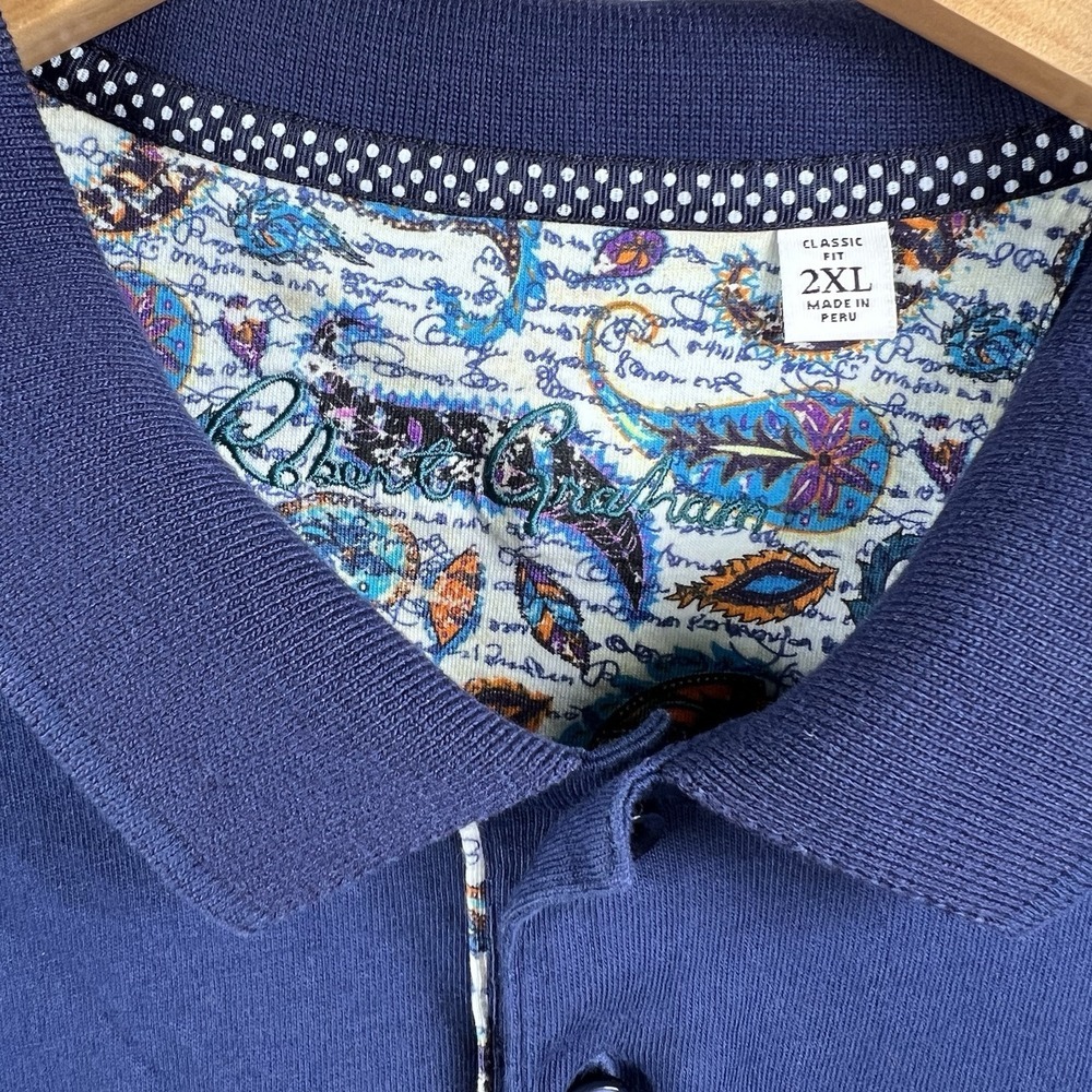 Robert Graham Polo Shirt Men's 2XL Classic Blue Skull & Rose Logo Cotton‎ Golf - Picture 5 of 11